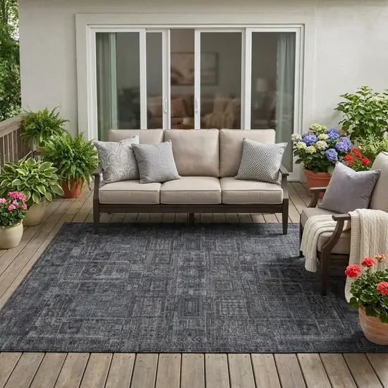 Gray And Graphite Oriental Washable Indoor Outdoor Area Rug Photo 1