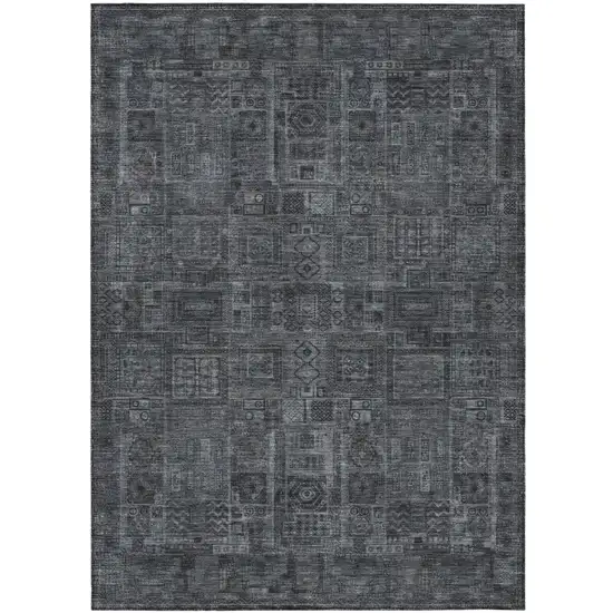 Gray And Graphite Oriental Washable Indoor Outdoor Area Rug Photo 2