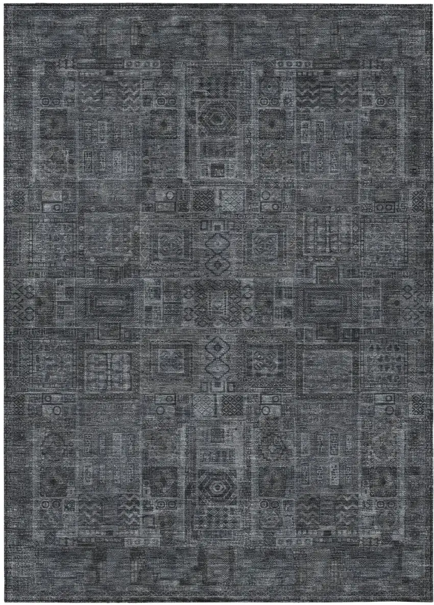 Gray And Graphite Oriental Washable Indoor Outdoor Area Rug Photo 2