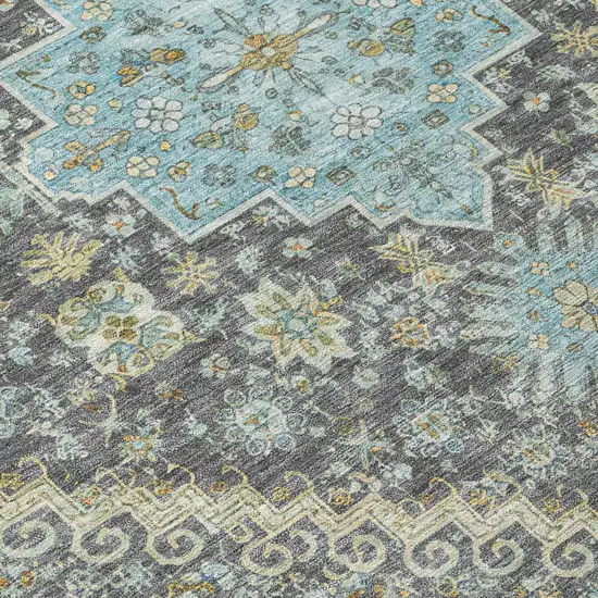 Gray And Graphite Oriental Washable Indoor Outdoor Area Rug Photo 3
