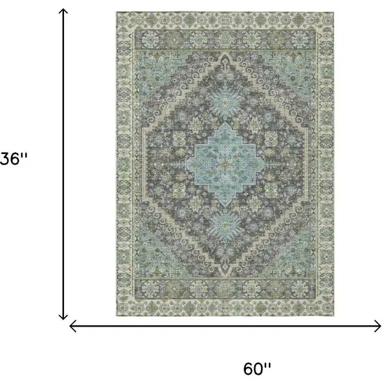 Gray And Graphite Oriental Washable Indoor Outdoor Area Rug Photo 4