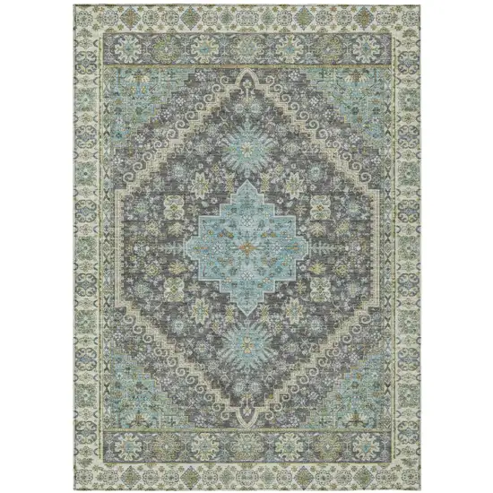 Gray And Graphite Oriental Washable Indoor Outdoor Area Rug Photo 2