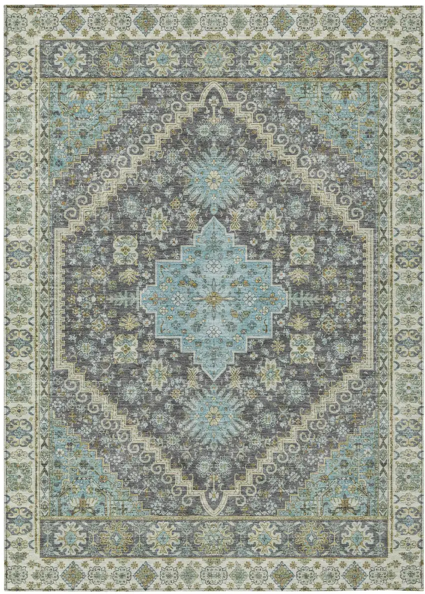 Gray And Graphite Oriental Washable Indoor Outdoor Area Rug Photo 2