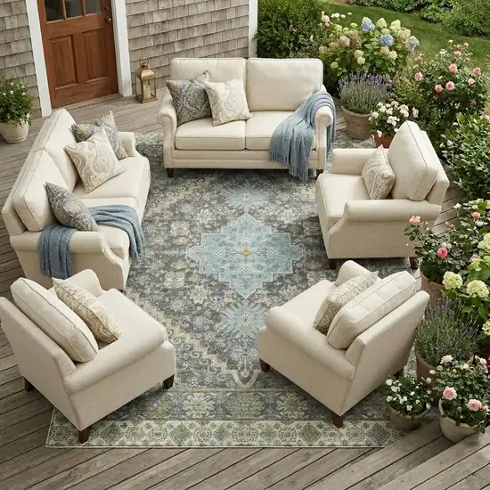 Gray And Graphite Oriental Washable Indoor Outdoor Area Rug Photo 1