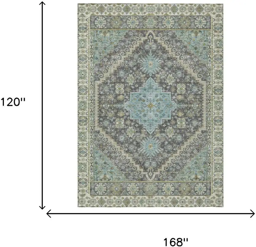 Gray And Graphite Oriental Washable Indoor Outdoor Area Rug Photo 4