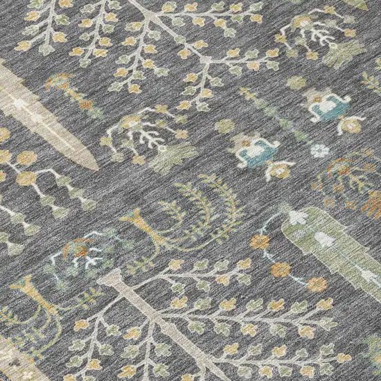 Gray And Graphite Oriental Washable Indoor Outdoor Area Rug Photo 4
