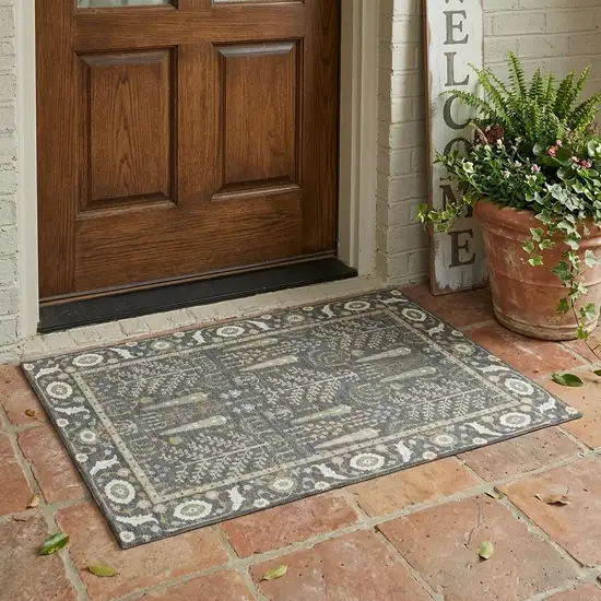 Gray And Graphite Oriental Washable Indoor Outdoor Area Rug Photo 1