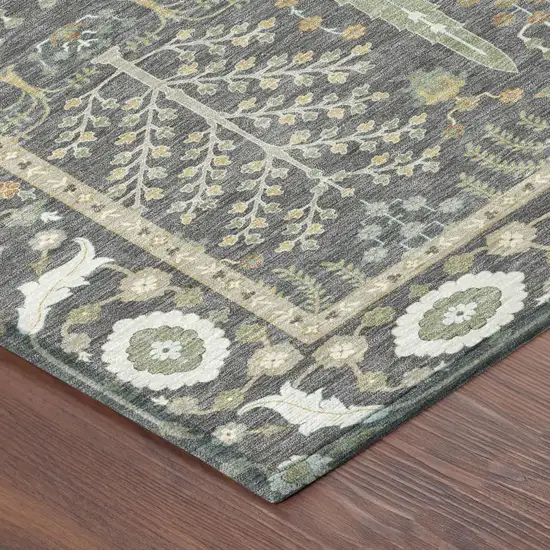 Gray And Graphite Oriental Washable Indoor Outdoor Area Rug Photo 3