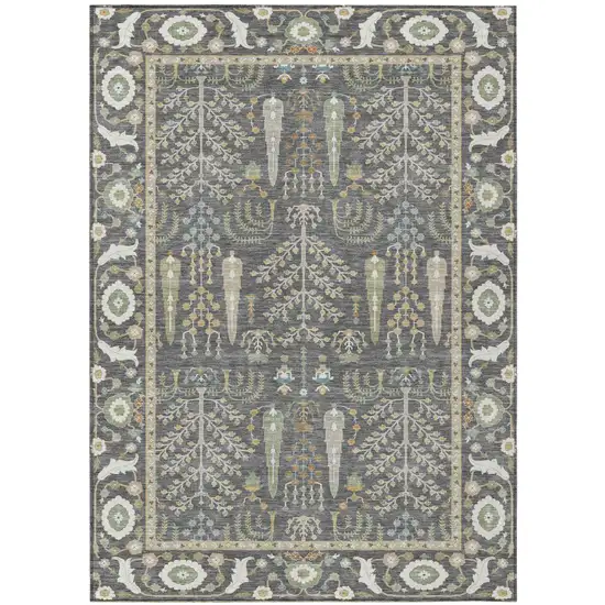 Gray And Graphite Oriental Washable Indoor Outdoor Area Rug Photo 2