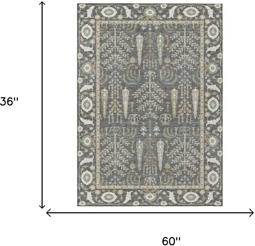 Gray And Graphite Oriental Washable Indoor Outdoor Area Rug Photo 5