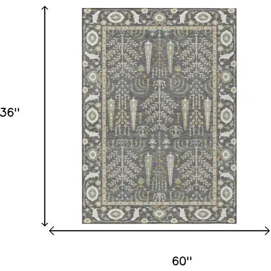 Gray And Graphite Oriental Washable Indoor Outdoor Area Rug Photo 5