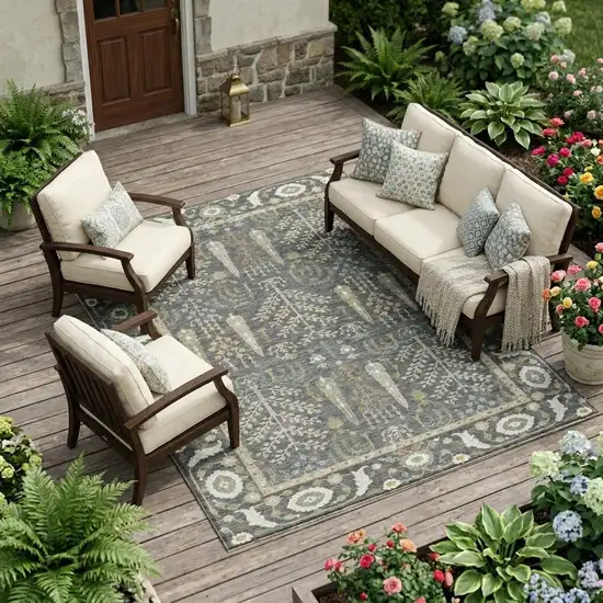 Gray And Graphite Oriental Washable Indoor Outdoor Area Rug Photo 1