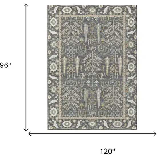 Gray And Graphite Oriental Washable Indoor Outdoor Area Rug Photo 5