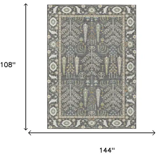Gray And Graphite Oriental Washable Indoor Outdoor Area Rug Photo 5