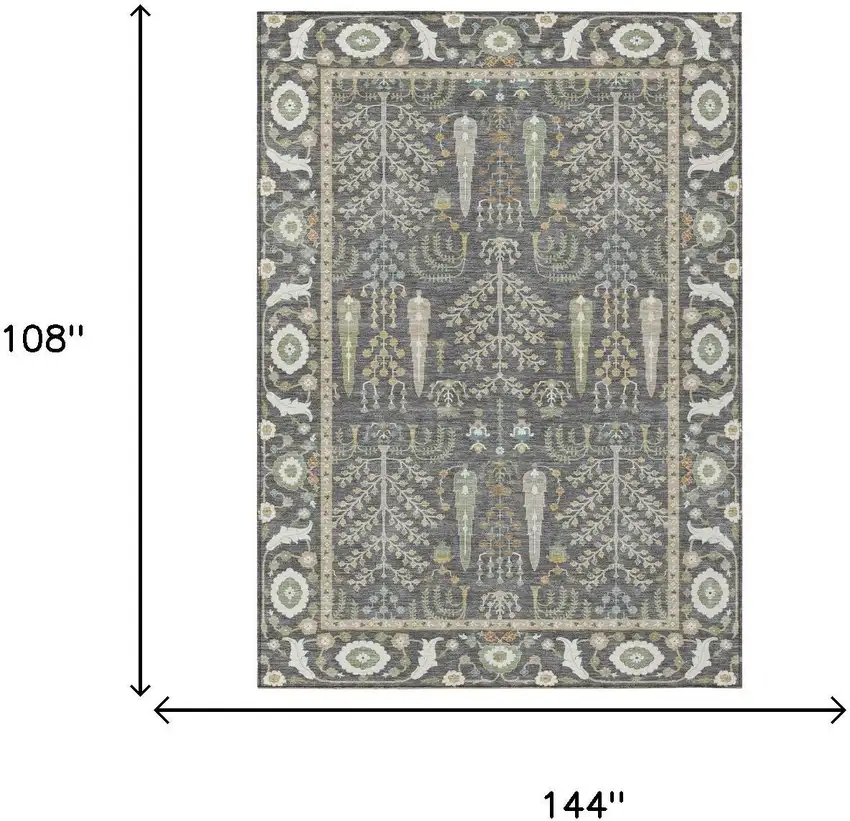 Gray And Graphite Oriental Washable Indoor Outdoor Area Rug Photo 5