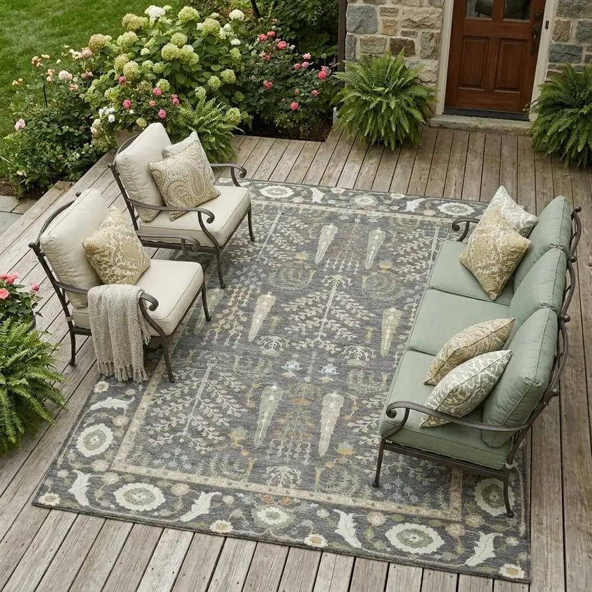Gray And Graphite Oriental Washable Indoor Outdoor Area Rug Photo 1