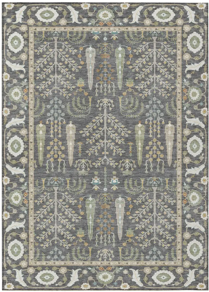 Gray And Graphite Oriental Washable Indoor Outdoor Area Rug Photo 2
