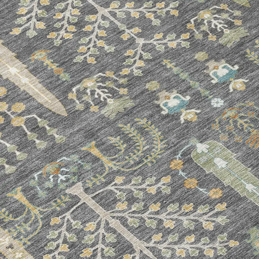 Gray And Graphite Oriental Washable Indoor Outdoor Area Rug Photo 4