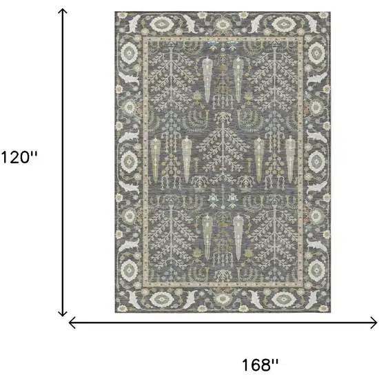Gray And Graphite Oriental Washable Indoor Outdoor Area Rug Photo 5