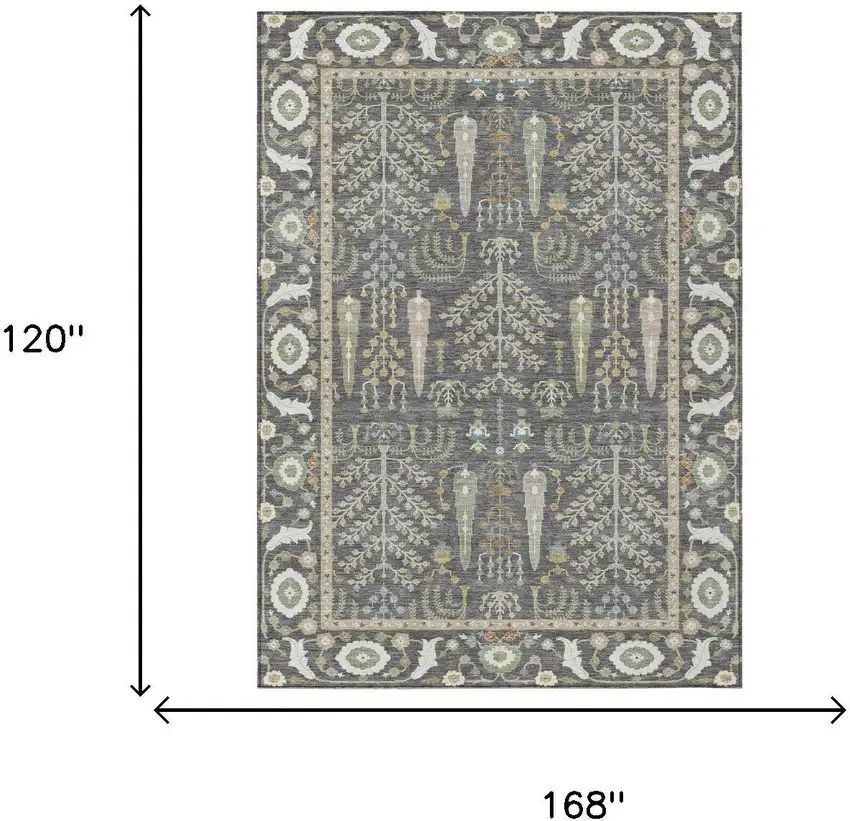 Gray And Graphite Oriental Washable Indoor Outdoor Area Rug Photo 5