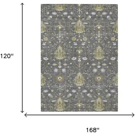 Gray And Graphite Oriental Washable Indoor Outdoor Area Rug Photo 5