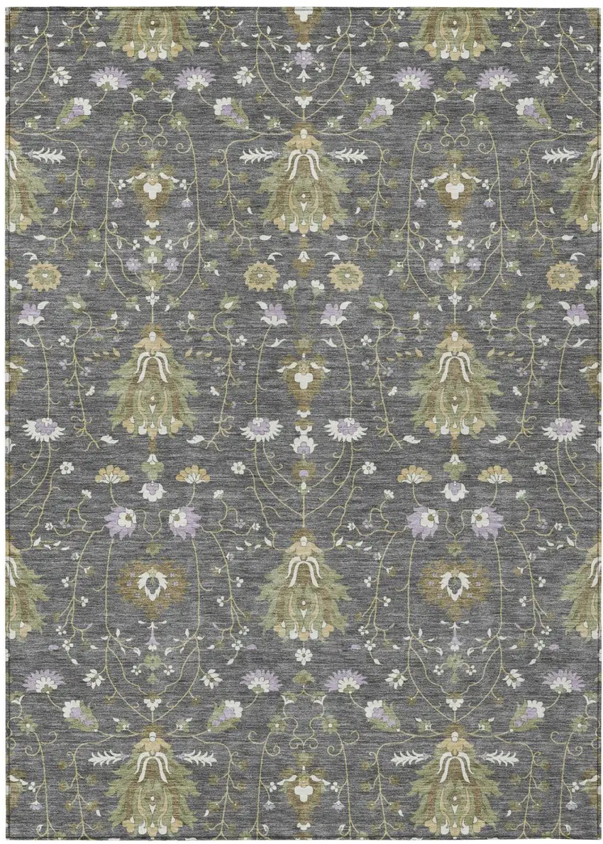 Gray And Graphite Oriental Washable Indoor Outdoor Area Rug Photo 2