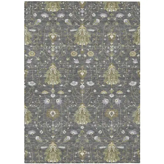 Gray And Graphite Oriental Washable Indoor Outdoor Area Rug Photo 2