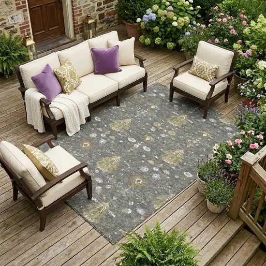 Gray And Graphite Oriental Washable Indoor Outdoor Area Rug Photo 1
