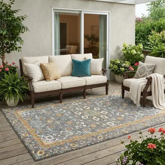 Gray And Graphite Oriental Washable Indoor Outdoor Area Rug Photo 1