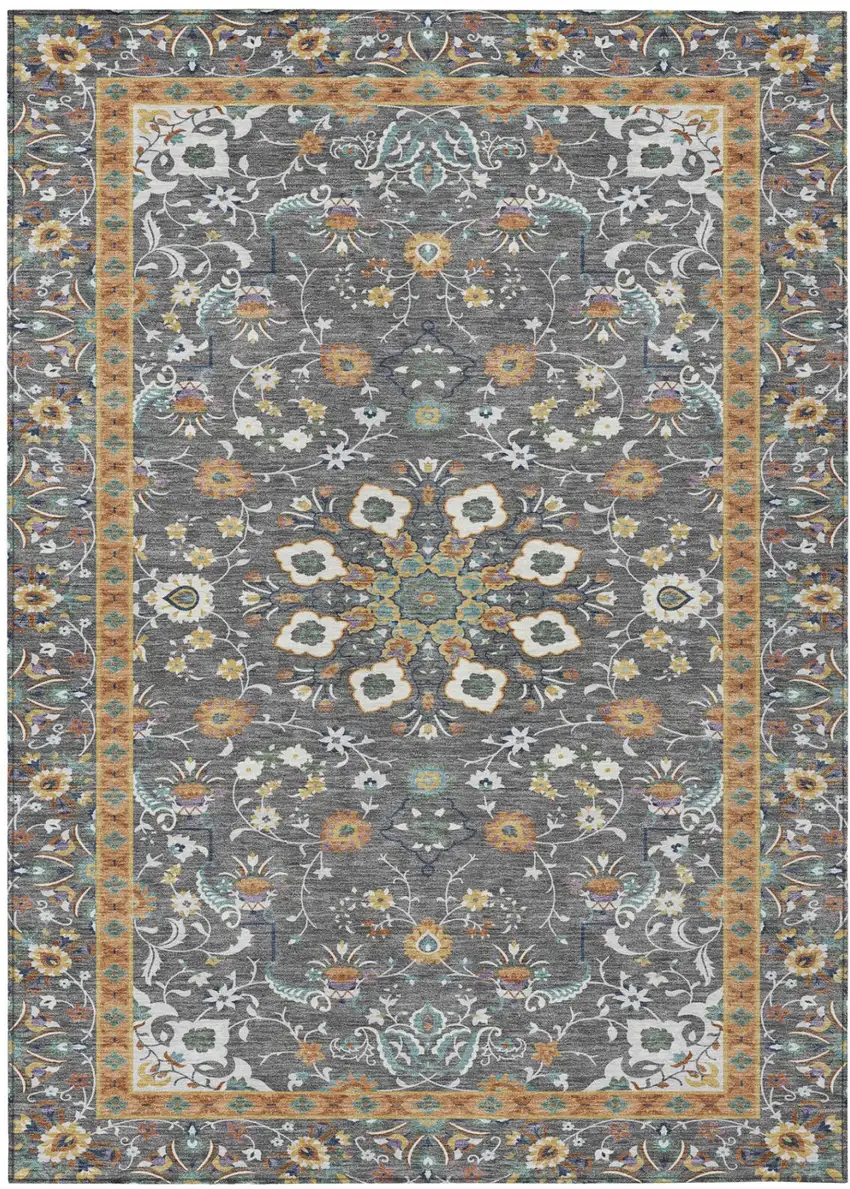 Gray And Graphite Oriental Washable Indoor Outdoor Area Rug Photo 2
