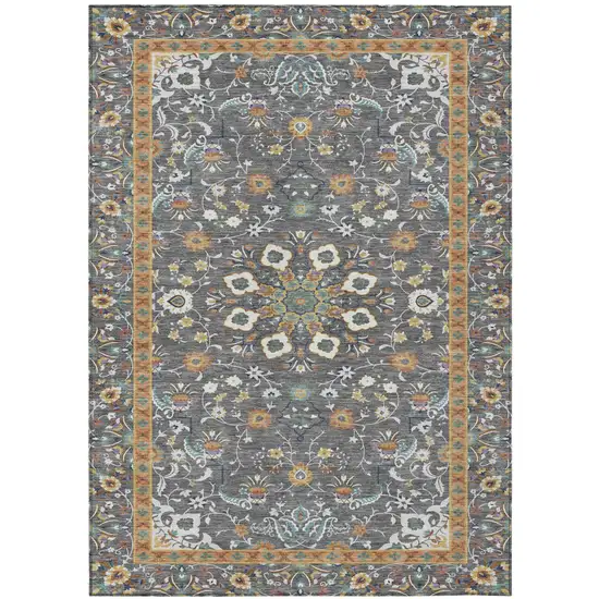 Gray And Graphite Oriental Washable Indoor Outdoor Area Rug Photo 2