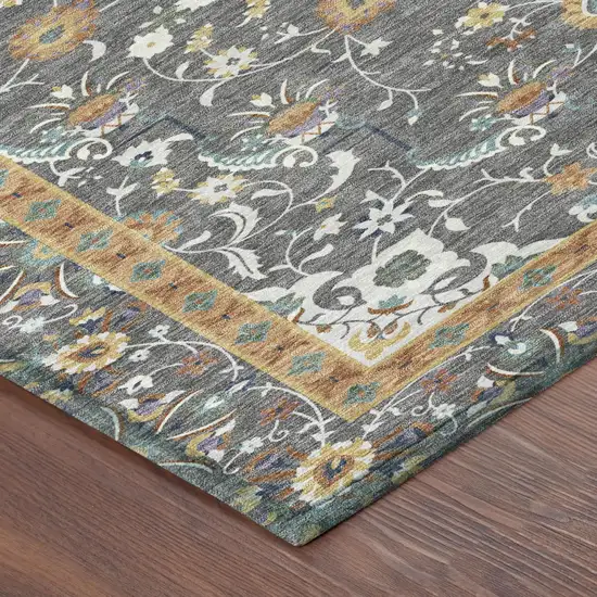 Gray And Graphite Oriental Washable Indoor Outdoor Area Rug Photo 3