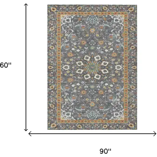 Gray And Graphite Oriental Washable Indoor Outdoor Area Rug Photo 5