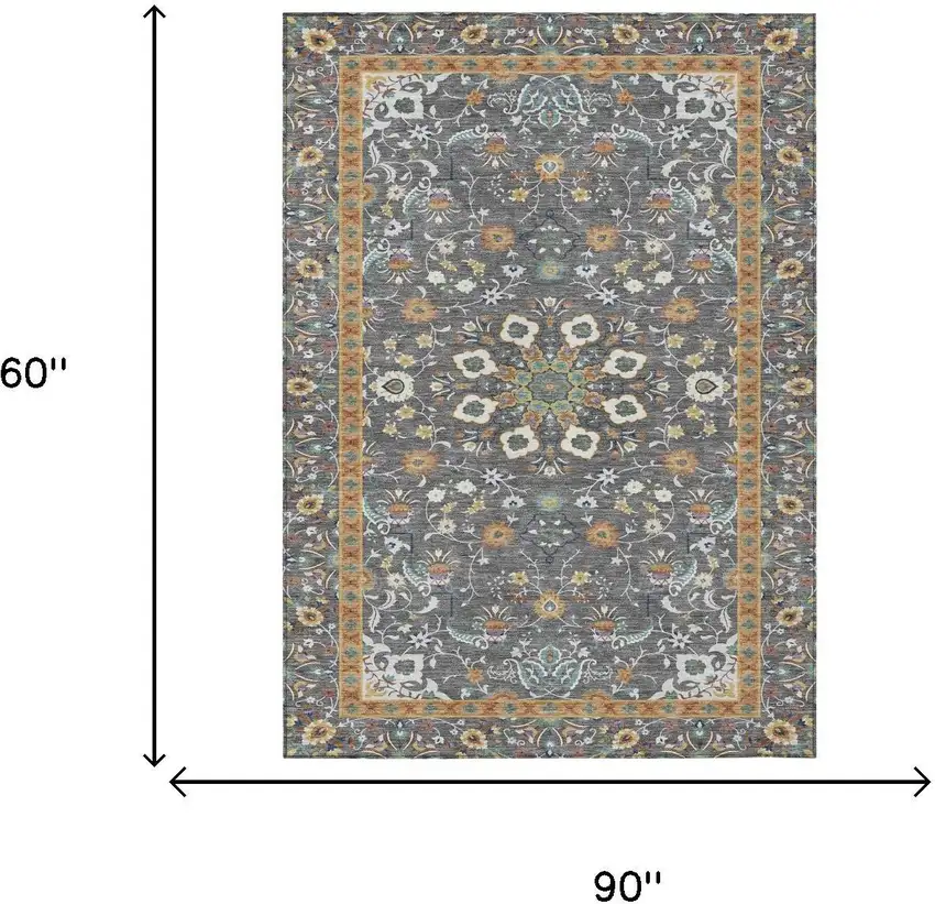 Gray And Graphite Oriental Washable Indoor Outdoor Area Rug Photo 5