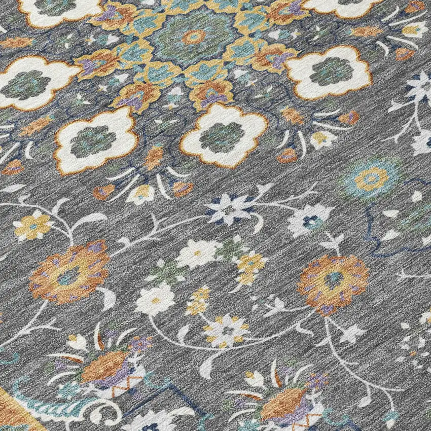 Gray And Graphite Oriental Washable Indoor Outdoor Area Rug Photo 4
