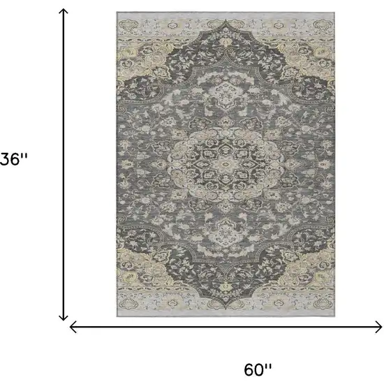Gray And Graphite Oriental Washable Indoor Outdoor Area Rug Photo 5