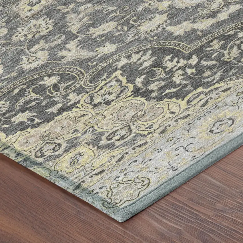 Gray And Graphite Oriental Washable Indoor Outdoor Area Rug Photo 3
