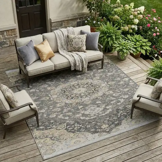 Gray And Graphite Oriental Washable Indoor Outdoor Area Rug Photo 1
