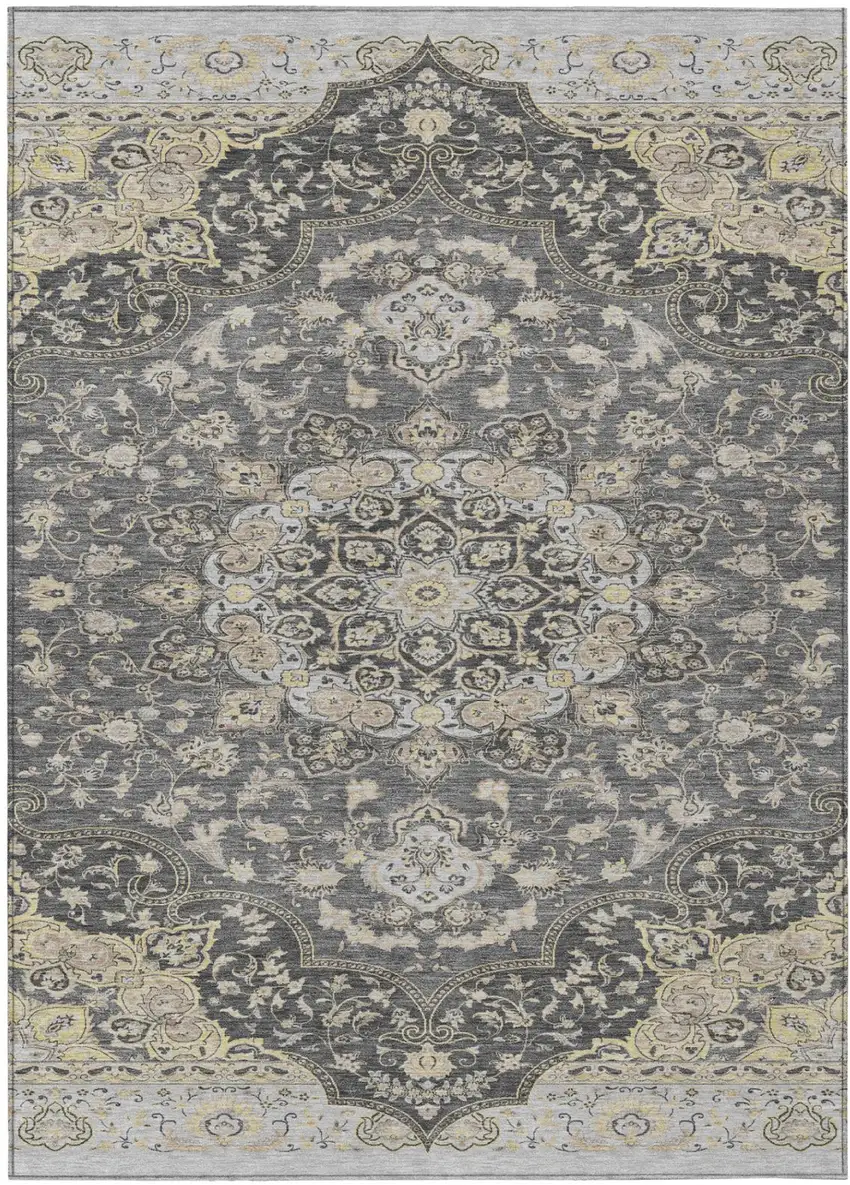 Gray And Graphite Oriental Washable Indoor Outdoor Area Rug Photo 2