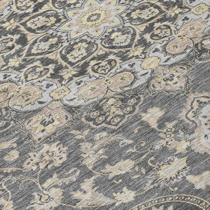 Gray And Graphite Oriental Washable Indoor Outdoor Area Rug Photo 4