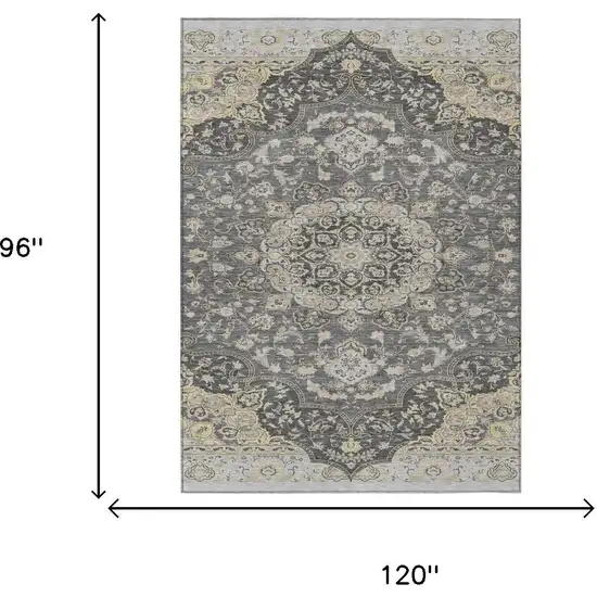 Gray And Graphite Oriental Washable Indoor Outdoor Area Rug Photo 5