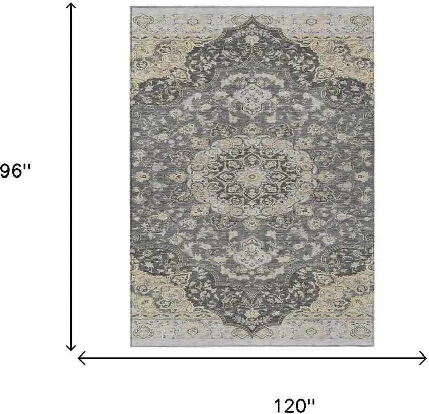 Gray And Graphite Oriental Washable Indoor Outdoor Area Rug Photo 5