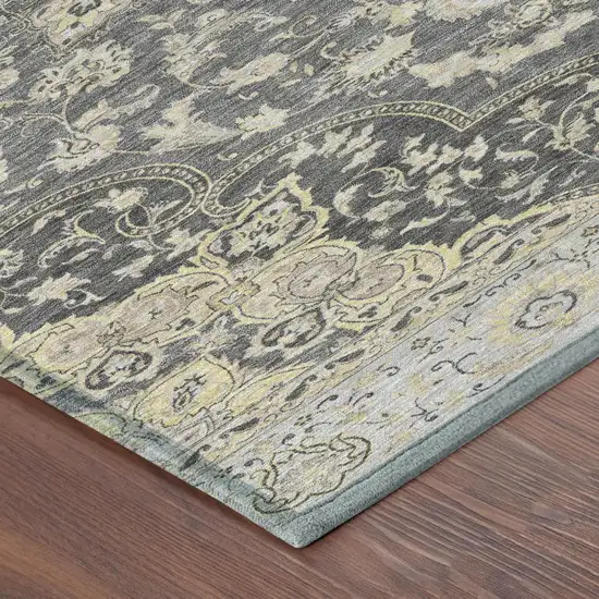 Gray And Graphite Oriental Washable Indoor Outdoor Area Rug Photo 3