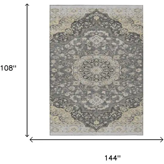 Gray And Graphite Oriental Washable Indoor Outdoor Area Rug Photo 5