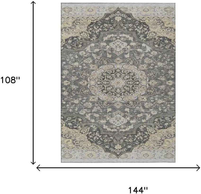 Gray And Graphite Oriental Washable Indoor Outdoor Area Rug Photo 5