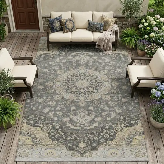 Gray And Graphite Oriental Washable Indoor Outdoor Area Rug Photo 1