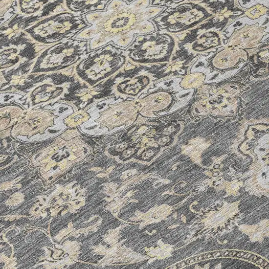 Gray And Graphite Oriental Washable Indoor Outdoor Area Rug Photo 4