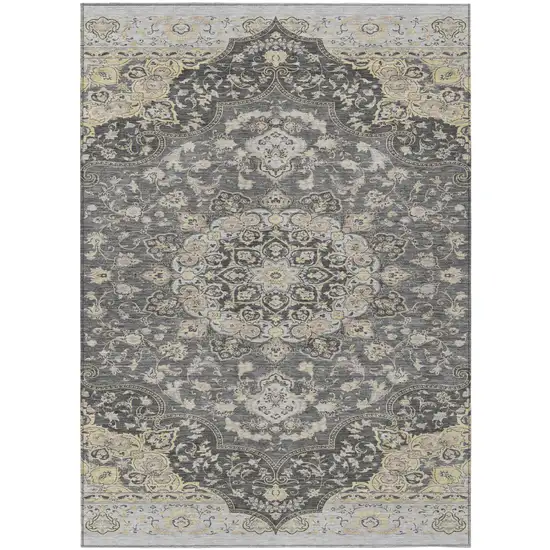 Gray And Graphite Oriental Washable Indoor Outdoor Area Rug Photo 2