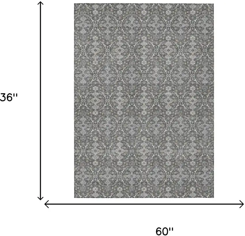 Gray And Graphite Oriental Washable Indoor Outdoor Area Rug Photo 6