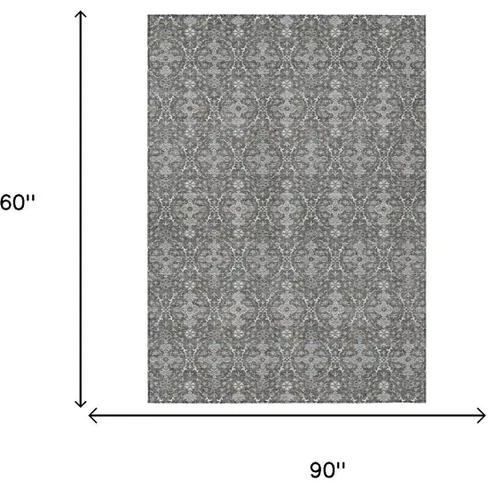 Gray And Graphite Oriental Washable Indoor Outdoor Area Rug Photo 6